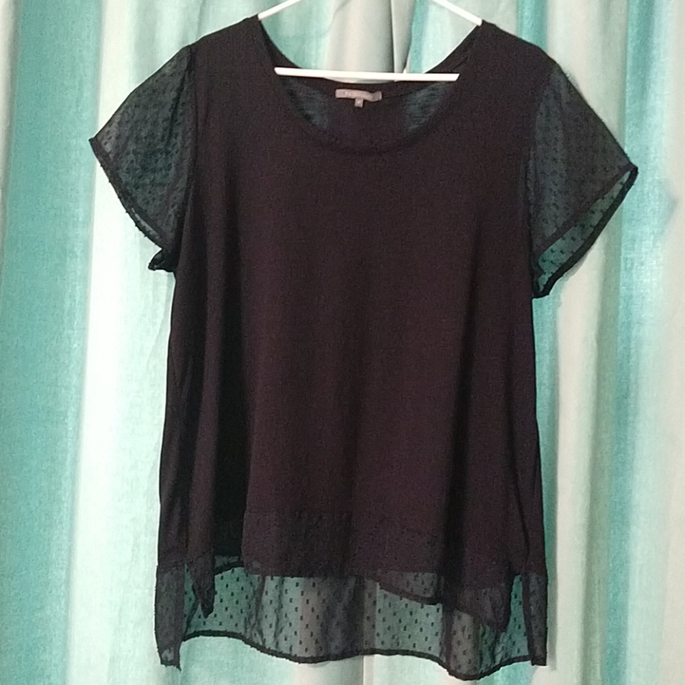 Navy dotted sheer-accents top